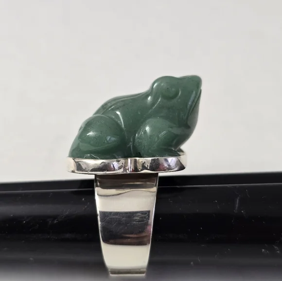 Rare Sajen Sterling Silver 925 Jade Frog Ring - Picture 12 of 12